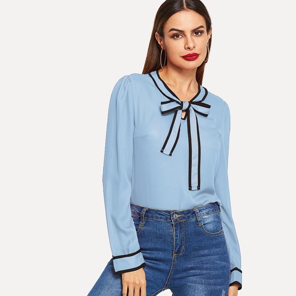 

Tie Neck Ringer Top