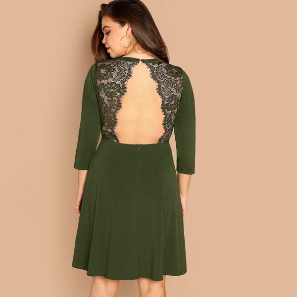

Plus Lace Trim Open Back Dress