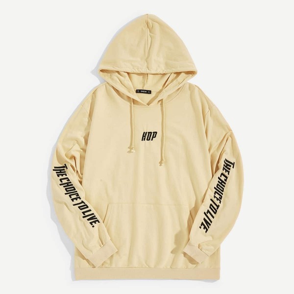 

Men Letter Embroidered Detail Drawstring Hoodie