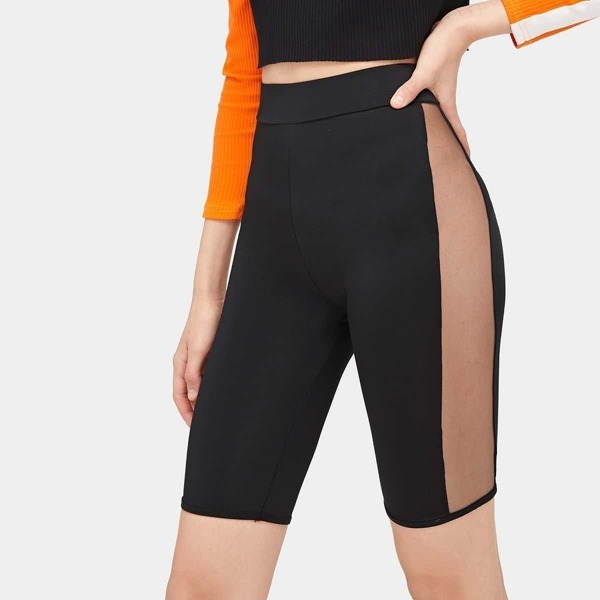 

Contrast Mesh Cycling Shorts, Black