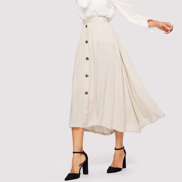 

Button Up Solid Flare Skirt