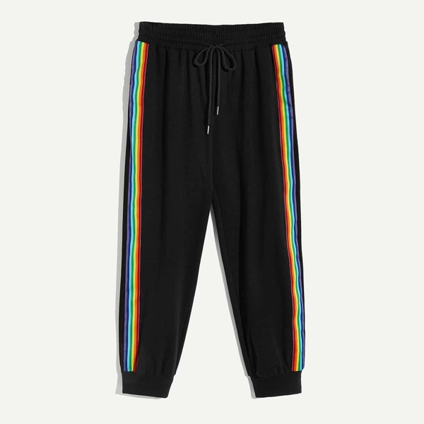 

Men Drawstring Waist Rainbow Striped Tape Side Sweatpants