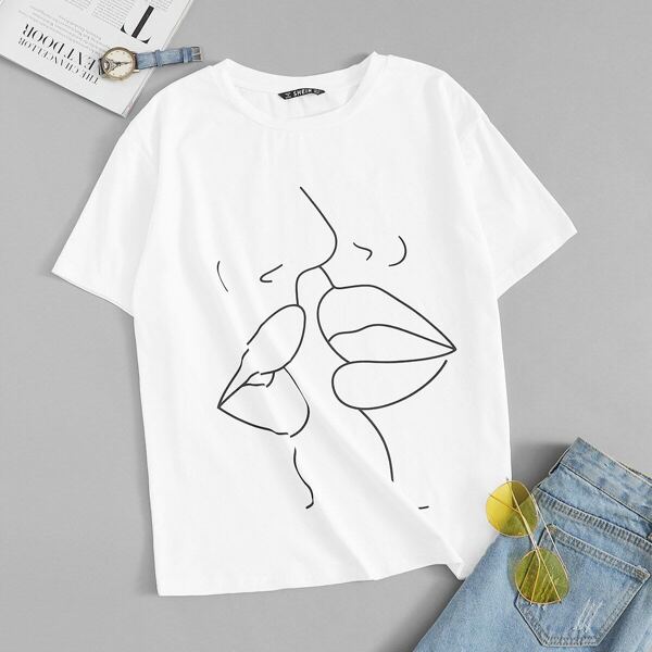 

Face Sketch Print Tee, White