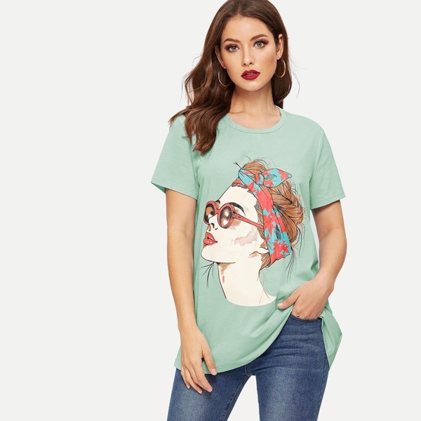 

Color Block Figure Print Top