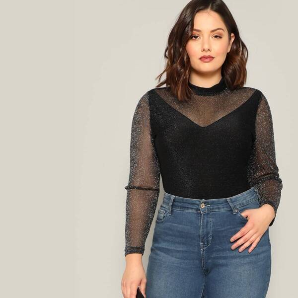 

Plus Mock-neck Glitter 2 In 1 Top