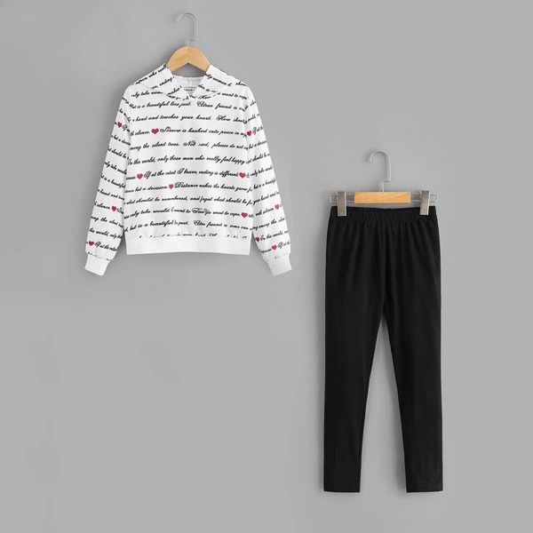 

Girls Letter Print Hoodie & Pants Set