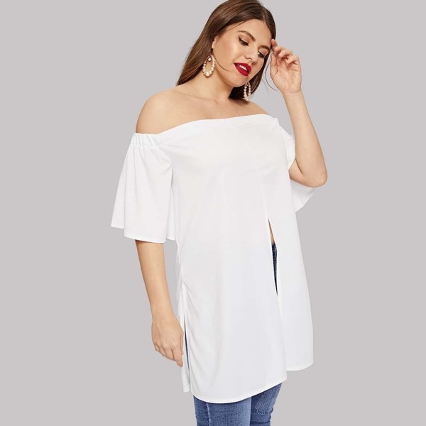 

Plus Off Shoulder Slit Side Blouse, White