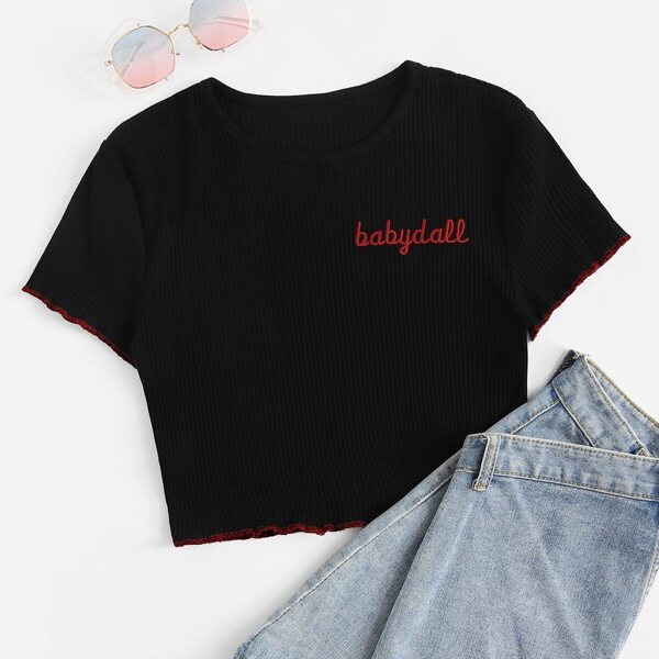 

Letter Embroidered Ribbed Tee