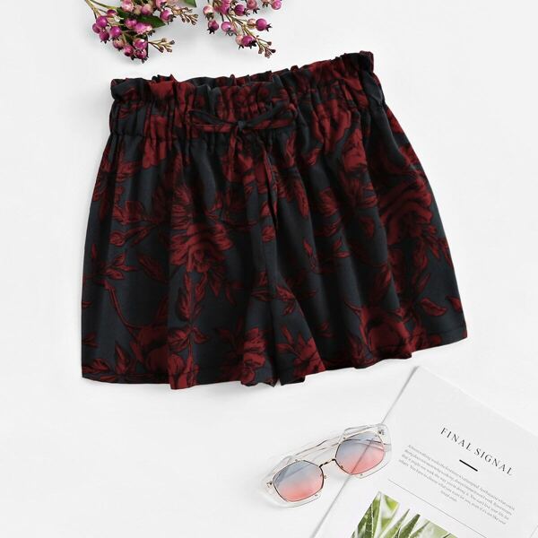 

Floral Print Drawstring Waist Shorts