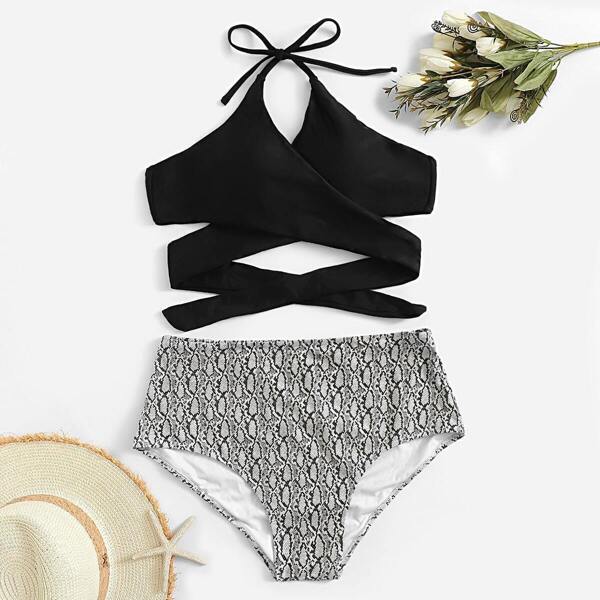 

Plus Wrap Top With Snake Print Bikini
