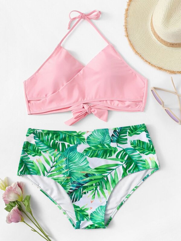 

Plus Tropical High Waist Mix and Match Bikini, Multicolor
