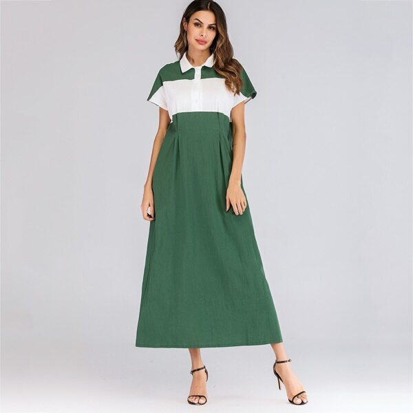 

Color Block Button Half Placket Dress