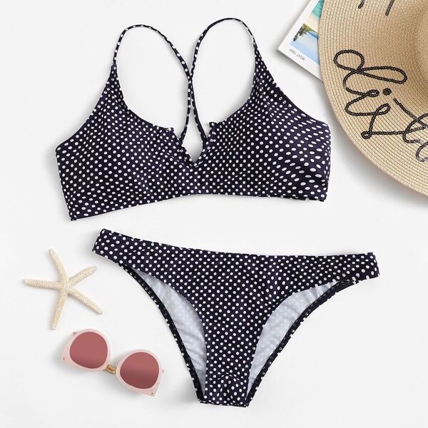 

Plus Polka Dot Criss Cross Bikini Set