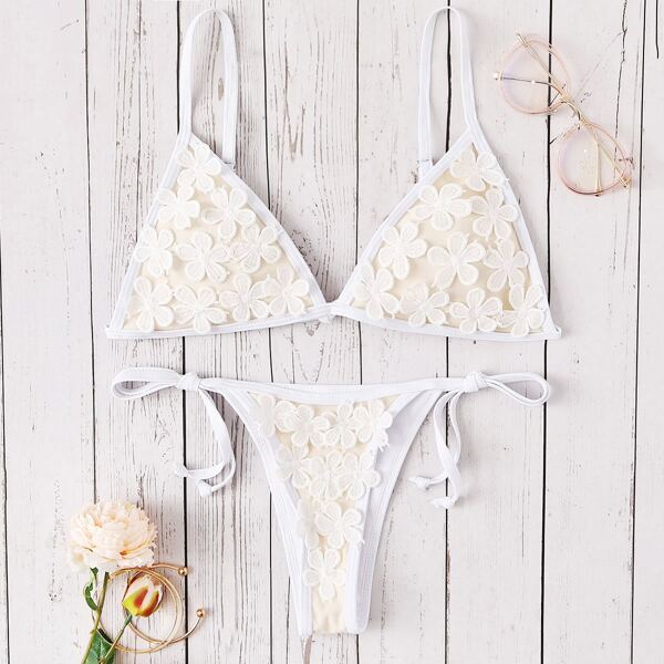 

Appliques Triangle Top With Tie Side Bikini