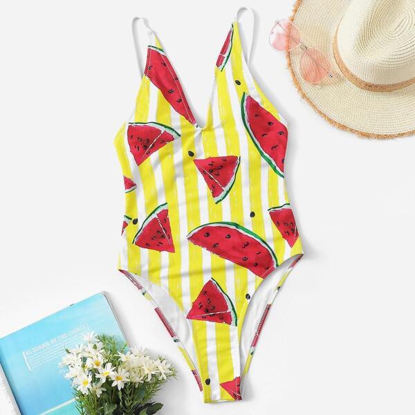 

Random Watermelon & Striped One Piece Swim