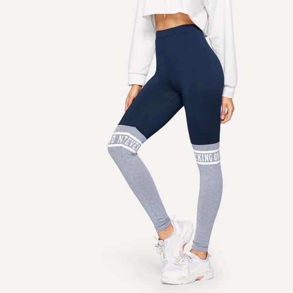 

Letter Print Color-block Leggings