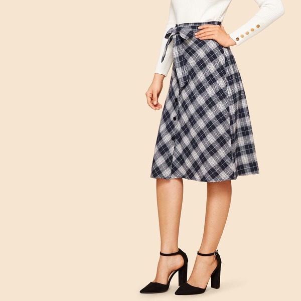 

Waist Belted Plaid Skirt