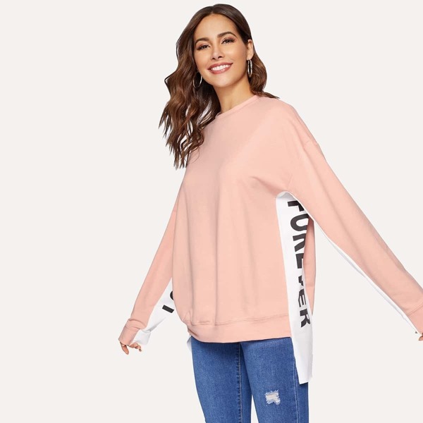 

Letter Print Asymmetrical Hem Pullover