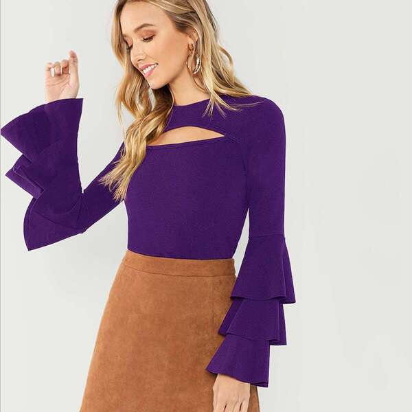

Open Front Layered Sleeve Solid Tee