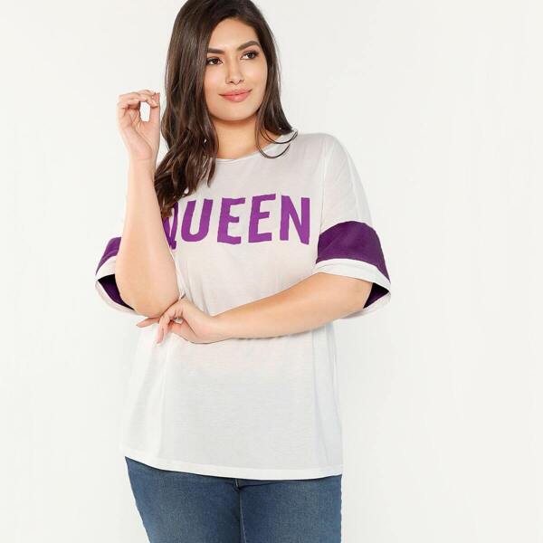

Plus Letter Print Contrast Faux Fur Tee
