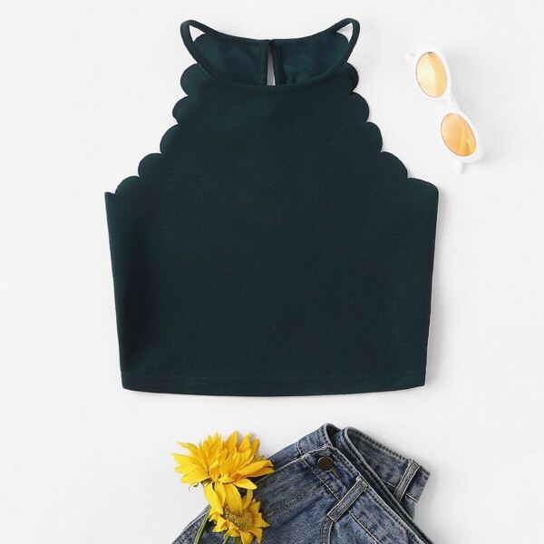 

Keyhole Back Scallop Trim Halter Top