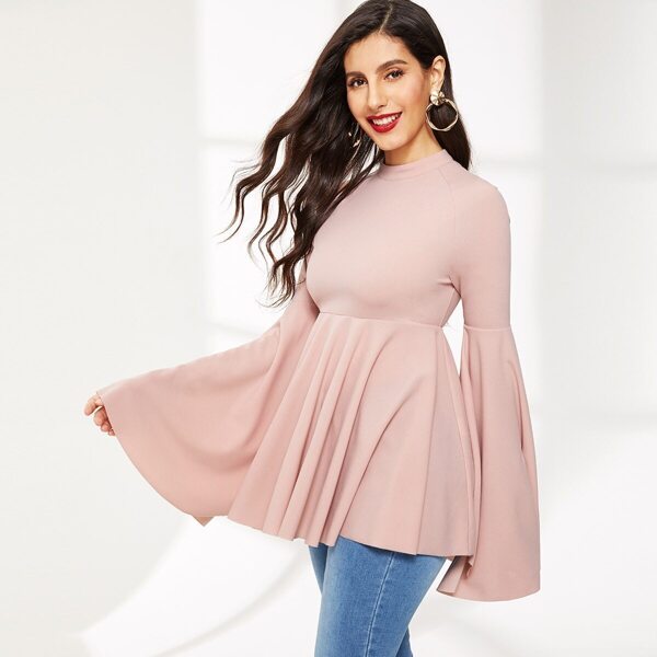 

Exaggerate Bell Sleeve Peplum Top, Pink