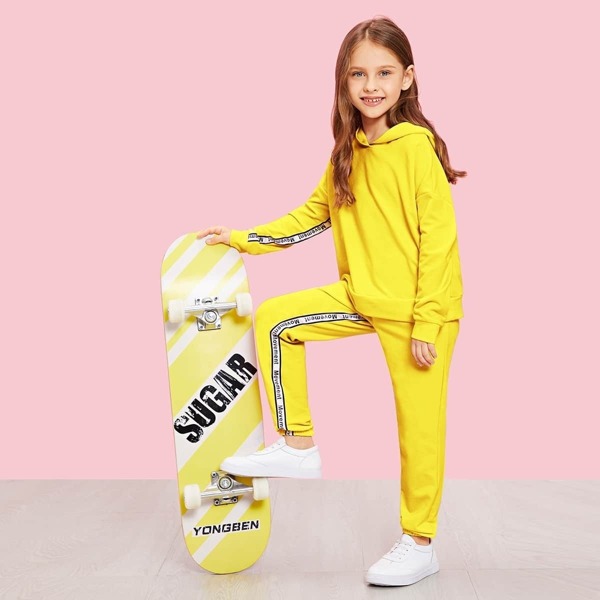 

Girls Letter Tape Hoodie & Sweatpants Set