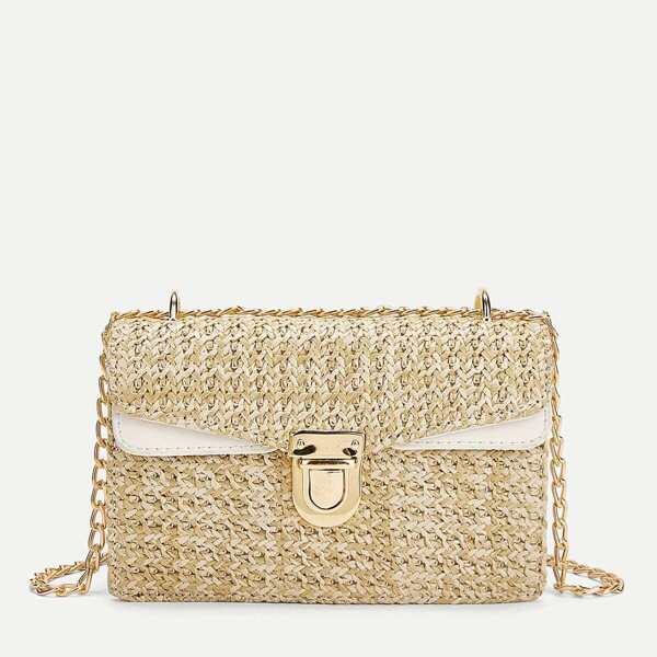 

Weave Detail Chain Crossbody Bag, Khaki