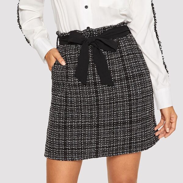 

Paper-bag Waist Tweed Skirt