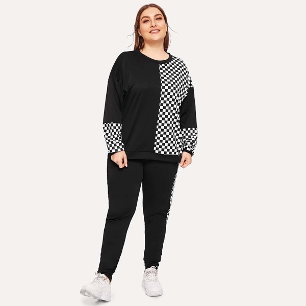 

Plus Cut-and-sew Plaid Sweatshirt