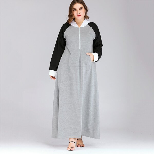

Plus Zip Half Placket Raglan Sleeve Sweatshirt Dress