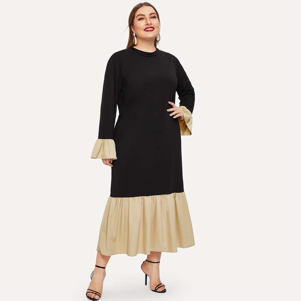 

Plus Contrast Panel Ruffle Hem Dress
