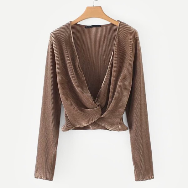 

Twist Front Deep V-neck Solid Top