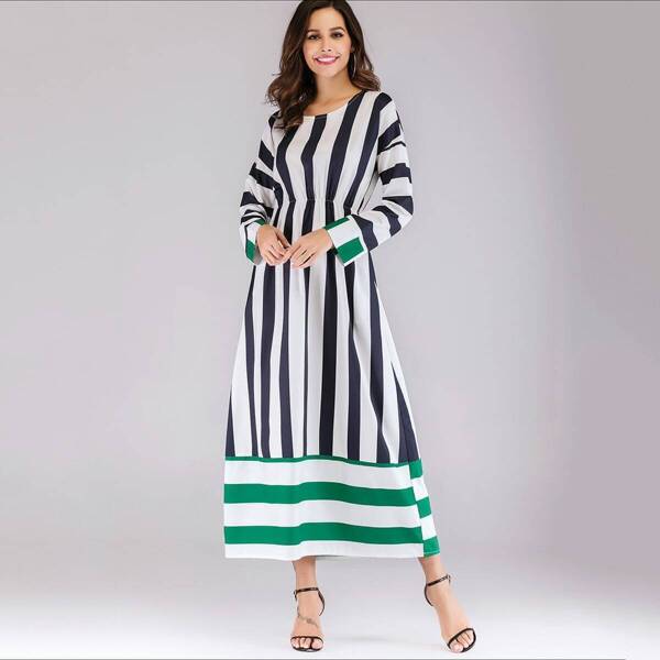 

Striped Color Block Elastic Waist Dress, Multicolor