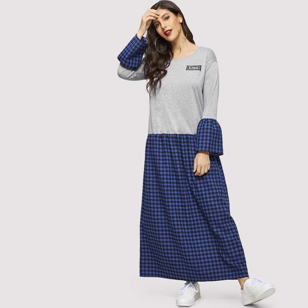 

Gingham Print Flounce Sleeve Dress