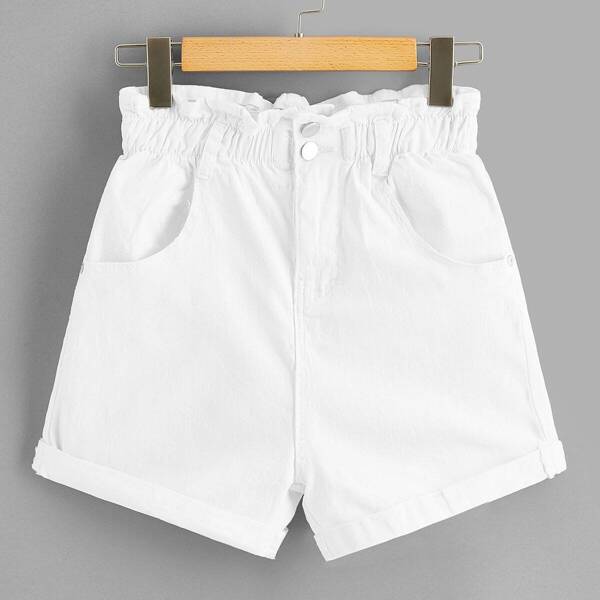 

Ruffle Hem Cuffed Denim Shorts