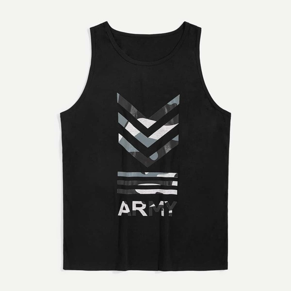 

Men Letter Print Striped Tank Top