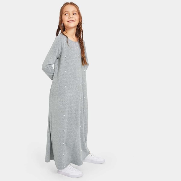 

Girls Pearl Detail Heathered Knit Maxi Dress