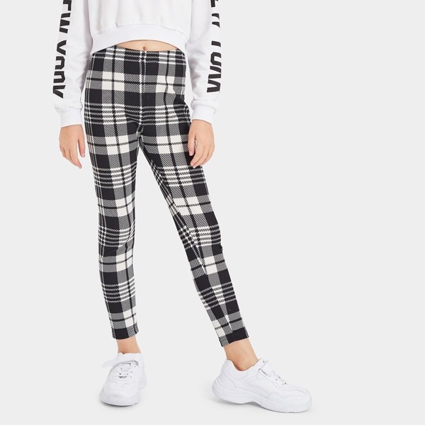 

Girls Elastic Waist Plaid Leggings