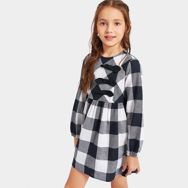 

Girls Zip Back Bow Detail Gingham Dress