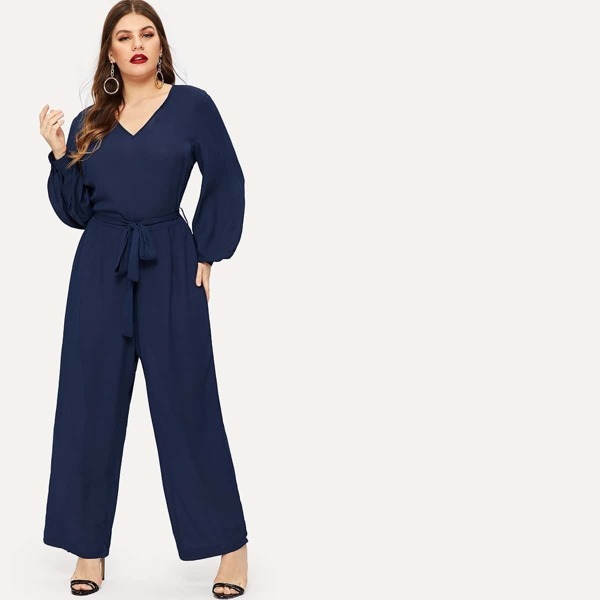 

Plus Wide Leg Self Tie Jumpsuit, Navy