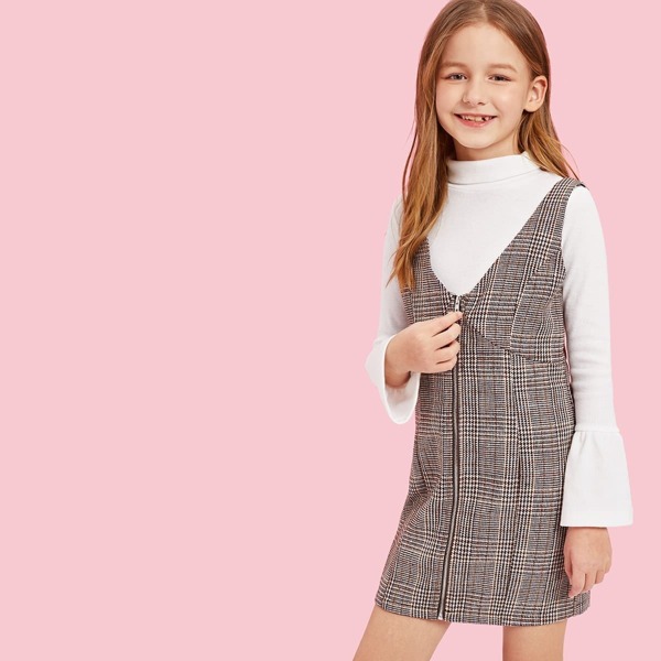 

Girls Zipper Front Plaid Dress