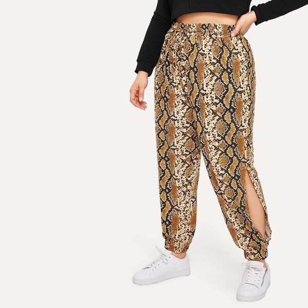 

Plus Snake Print Split Side Pants