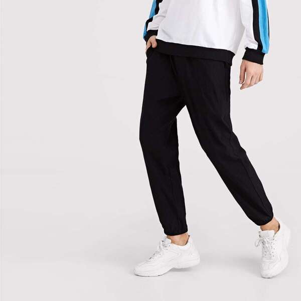 

Men Elastic Hem Solid Pants