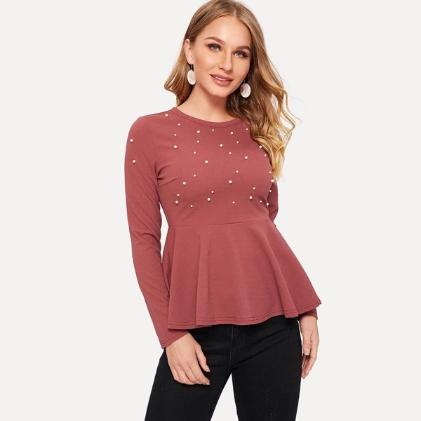 

Solid Pearls Beaded Peplum Top