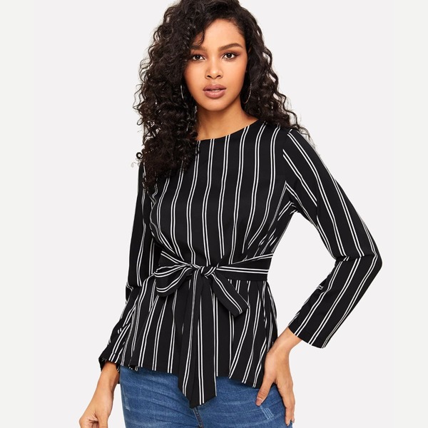 

Self Belted Striped Blouse