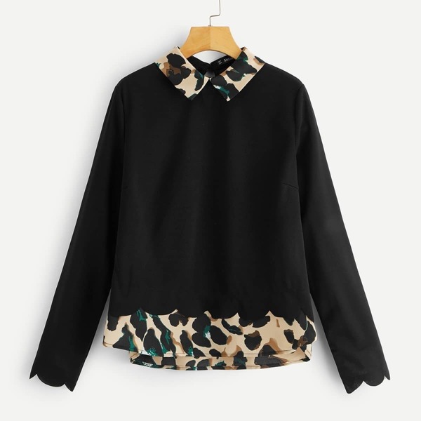 

Scallop Trim 2 in 1 Leopard Blouse