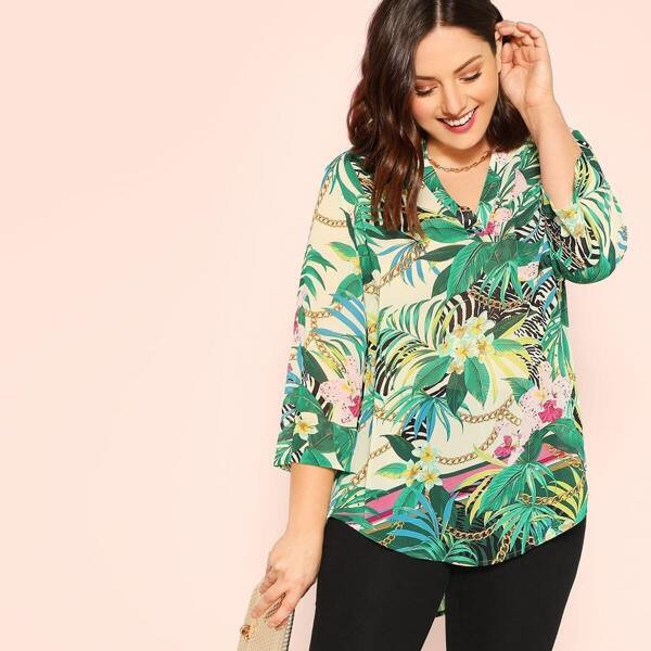 

Plus Tropical & Chain Dip Hem Tunic Top