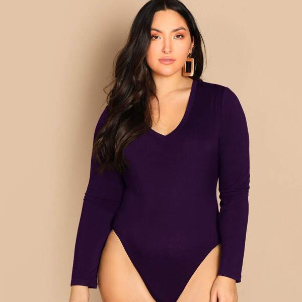 

Plus V-neck Solid Bodysuit