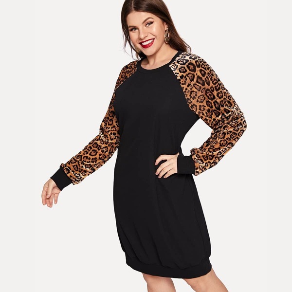 

Plus Leopard Print Raglan Sleeve Dress